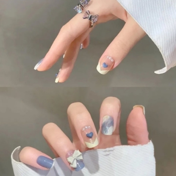 2/$16 3D Bows & Hearts French Manicure Press on Nails - Picture 5 of 11